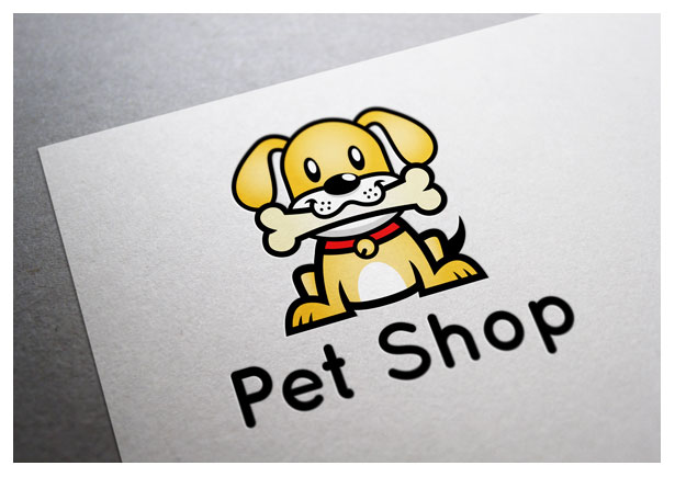 pet shop logo template in vector - dog character in paper