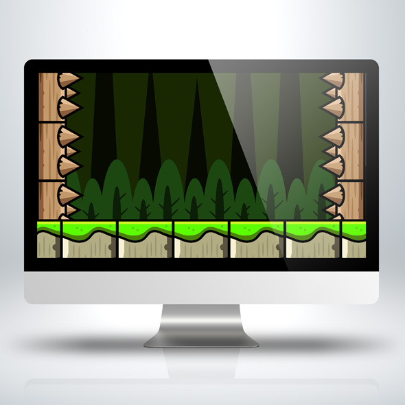 Pine Trees Vertical Game Background with game obstacles for Game Developers