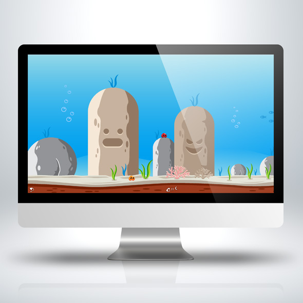 Under ocean Game Background with statues for Game Developers