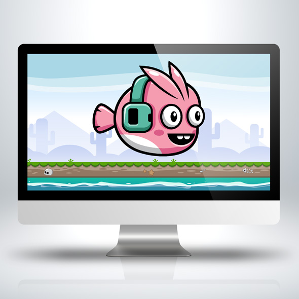 Fish with Music Earphone game character sprite sheets for game developers.