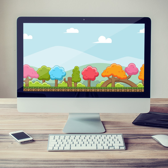 Colorful forest game background for game developers