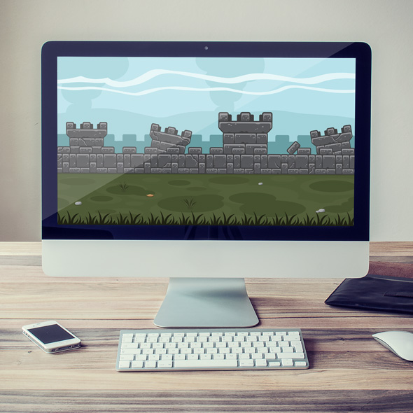 Stone castle wall tower game background for game developers