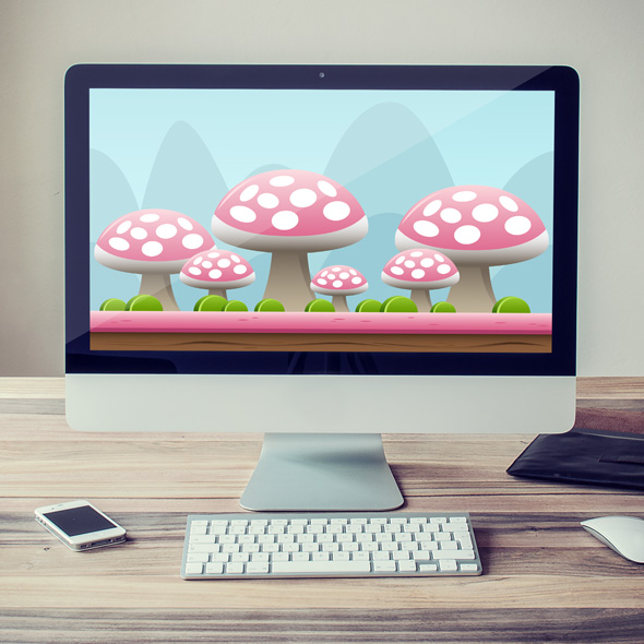 Giant mushroom land game background for game developers