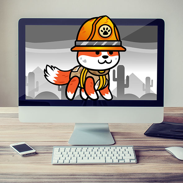 fire fighter shiba inu game asset sprite sheets cartoon game character