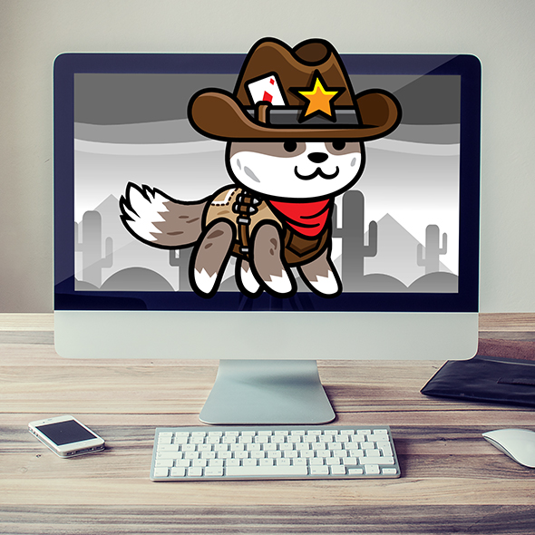 sheriff shiba inu game asset sprites - puppy with cowboy hat character