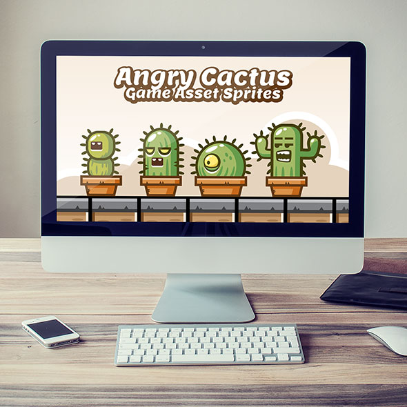 angry cactus game asset sprites character 2d game asset obstacle enemy villain