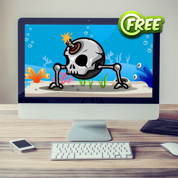 royalty free 2d sprites - free 2d game assets the walking bomb skull for indie game developers.